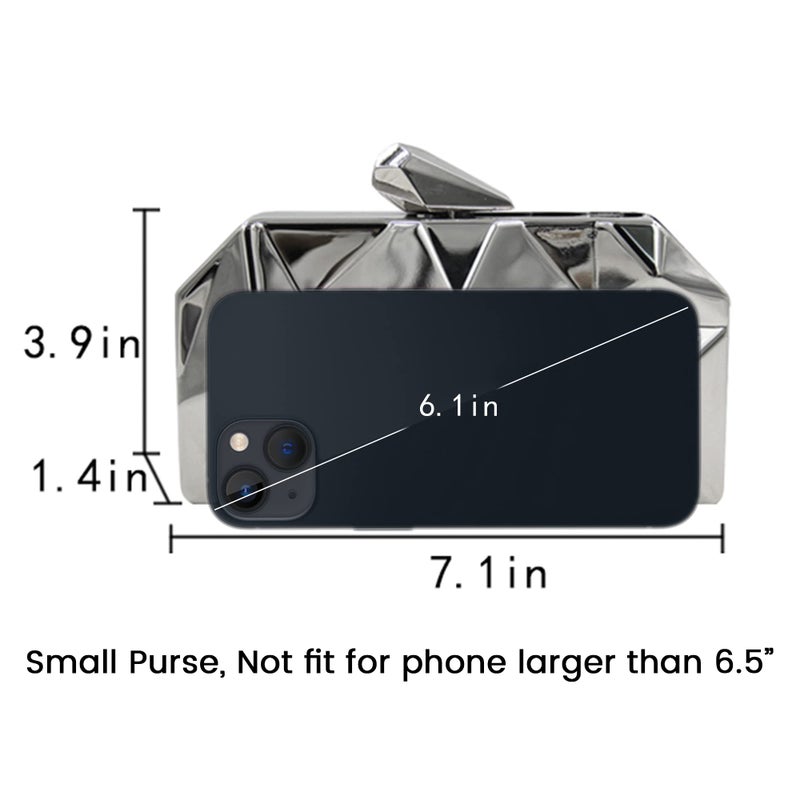 Reberomantic Women Lattice Pattern Metal Handbag Chain Geometric Evening Clutch Purse, Silver - Image 2